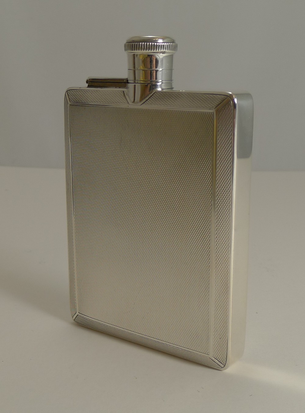 Smart English Art Deco Sterling Silver Hip Flask by Mappin and Webb