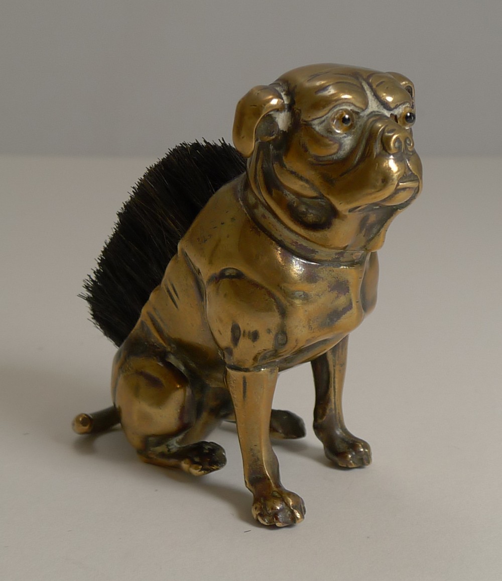 Antique English Brass Figural Pen Nib Wipe - English Boxer Dog c.1890