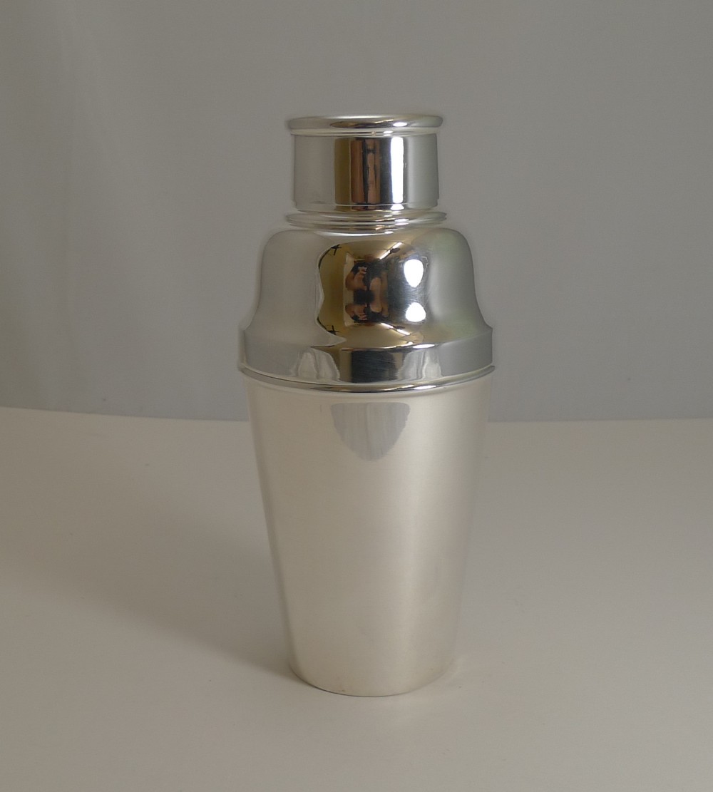 Large English Art Deco Silver Plate Cocktail Shaker With Ice Breaker c.1930