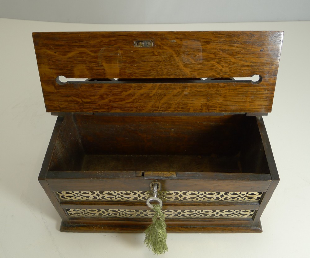 Antique English Oak & Brass Letters Box c.1890 View VI