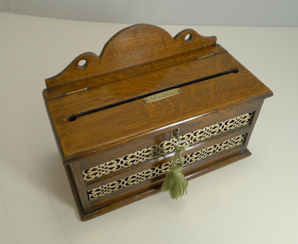 Antique English Oak & Brass Letters Box c.1890 View VII