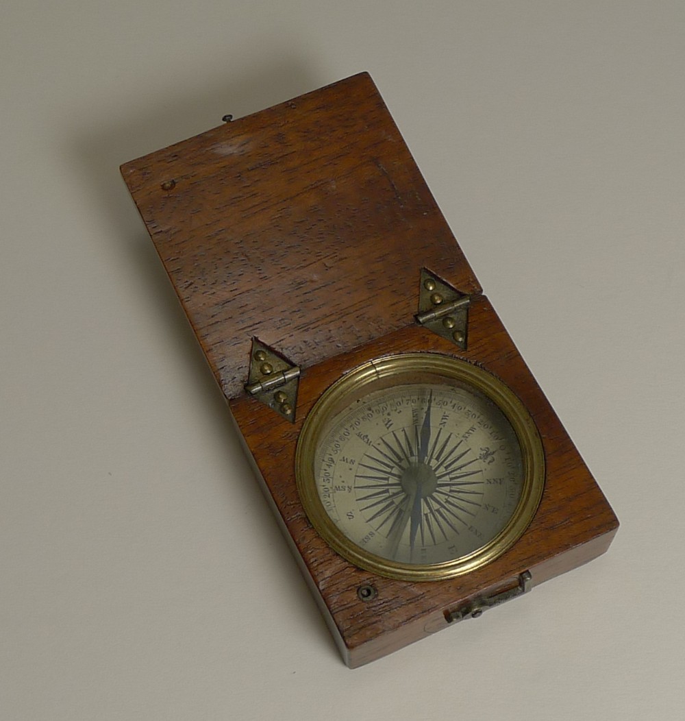 Small English Georgian Pocket Compass c.1800 In Mahogany Case