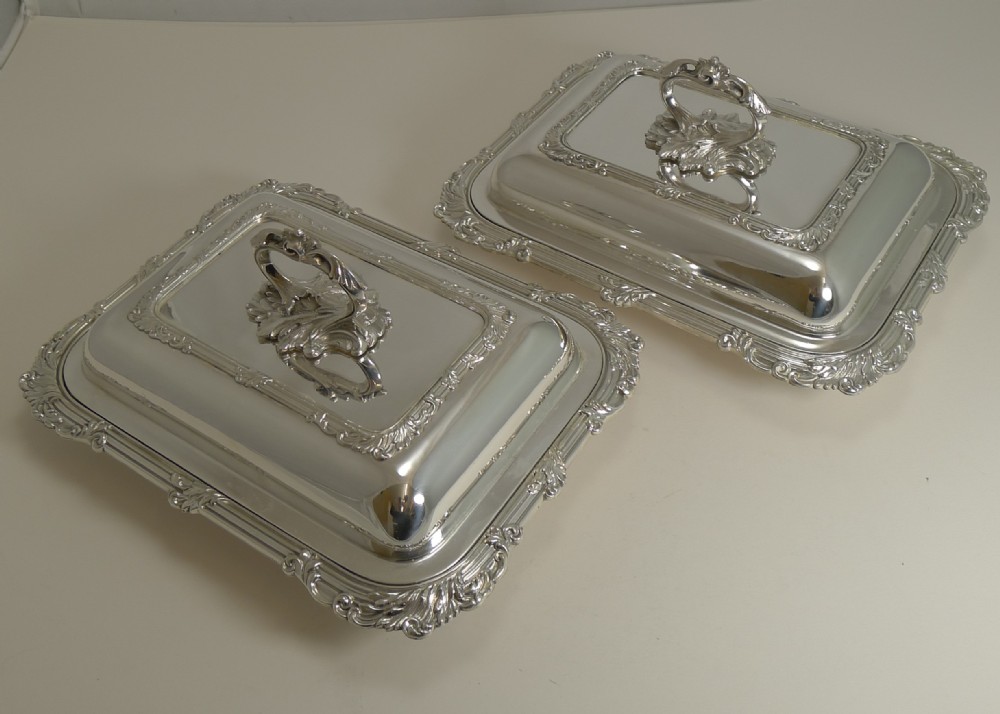 Pair Antique English Silver Plated Entree Dishes c.1890 by James Dixon and Sons.