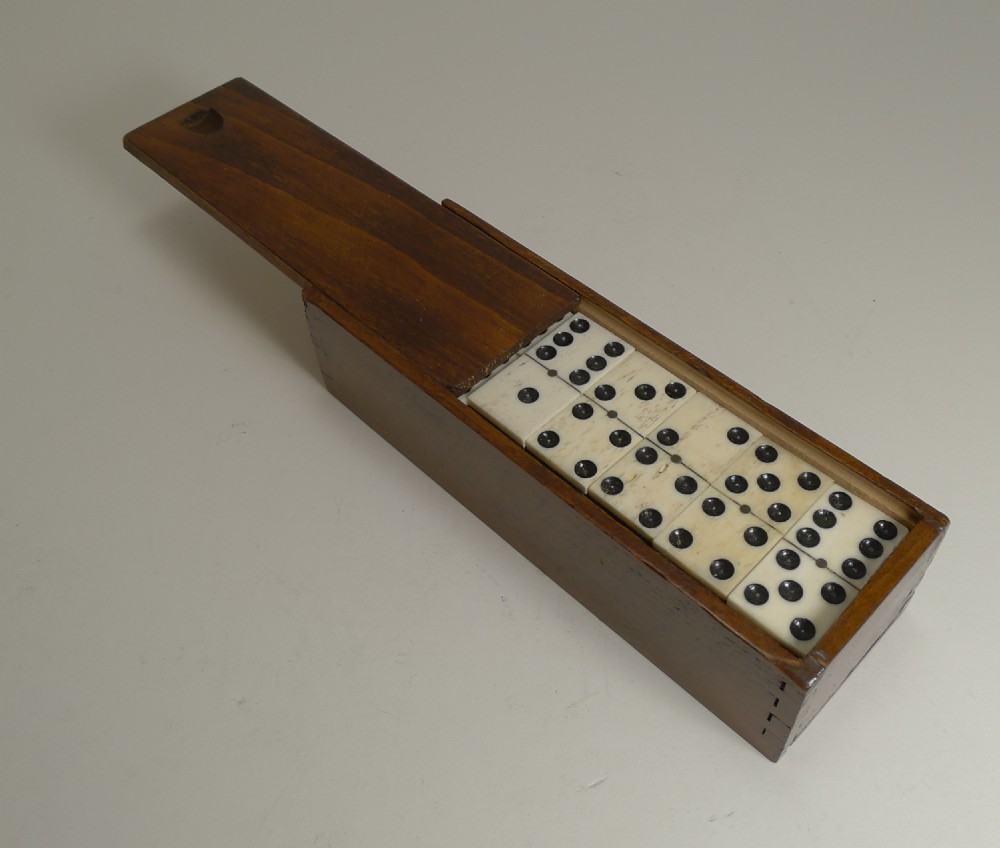 Boxed Set Antique English Bone and Ebony Dominoes c.1910 View III