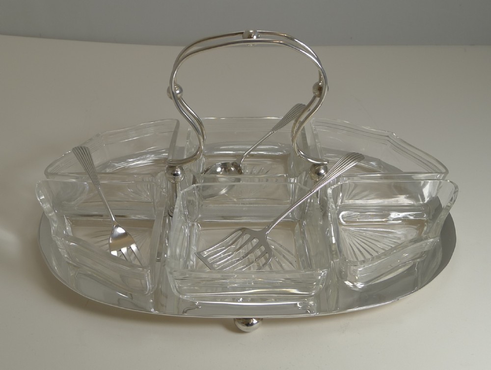 English Sterling Silver and Cut Crystal Hors D'oeuvres Dish by James Dixon and Sons