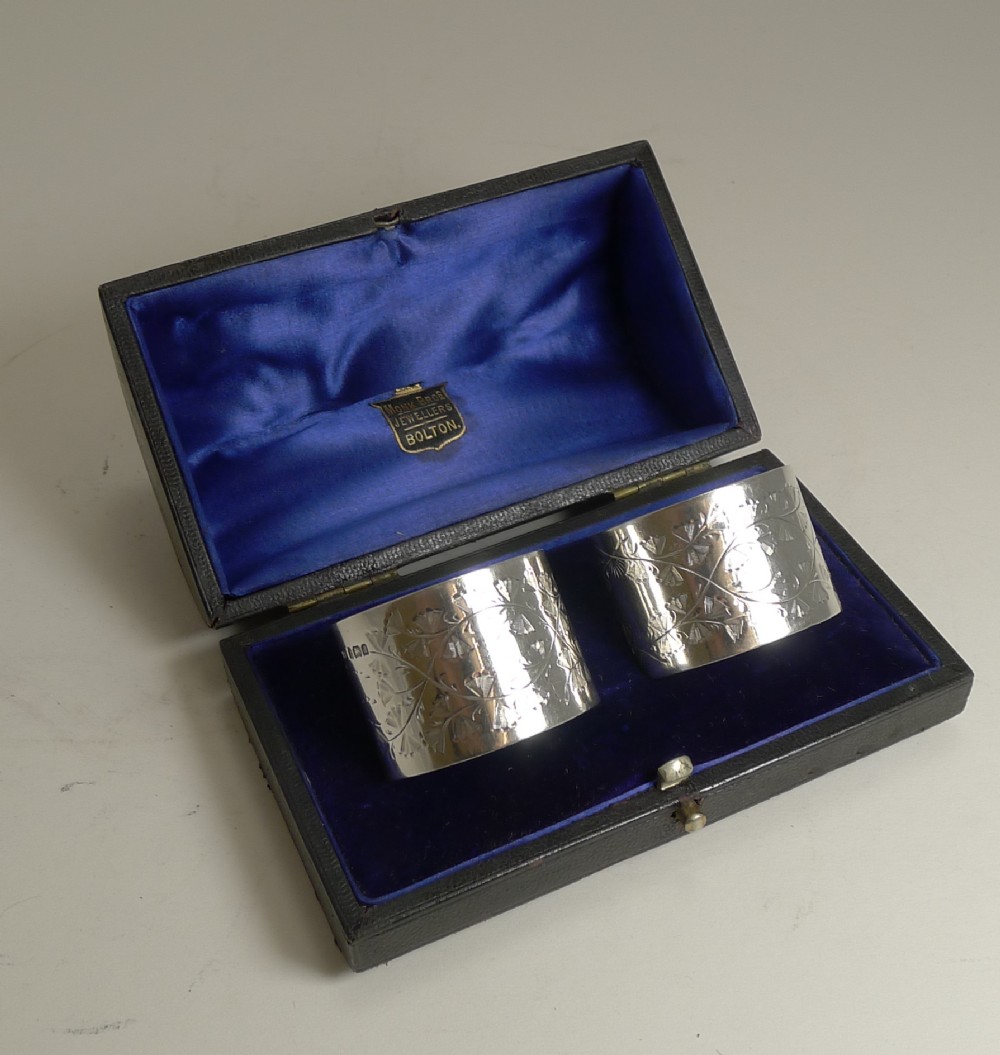 Pair Antique English Sterling Silver Napkin Rings by Henry Bourne