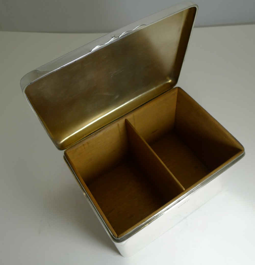 Magnificent Oversized Antique English Sterling Silver Cigar Box by Walker and Hall View XIV