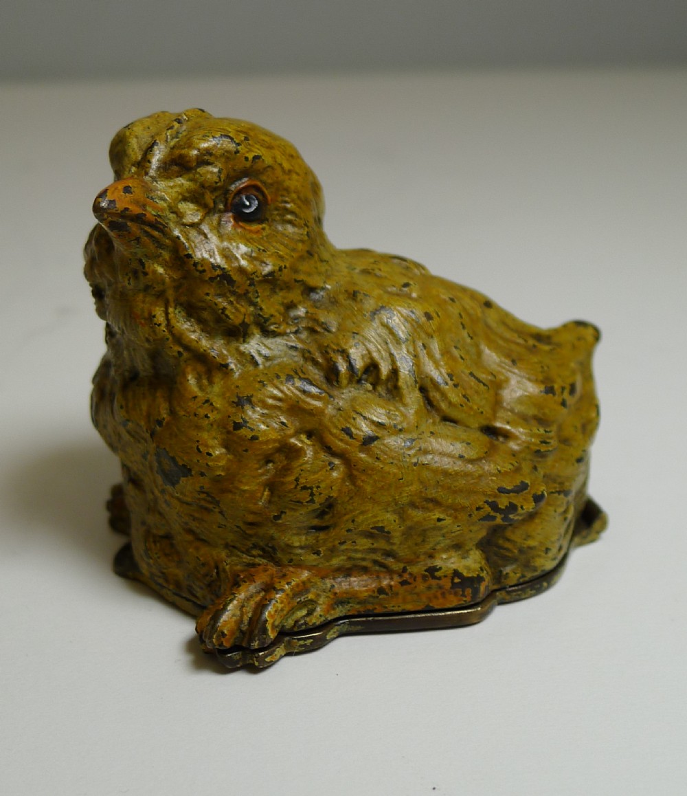 Franz Bergman Cold Painted Bronze Postage Stamp Box - Chick c.1900