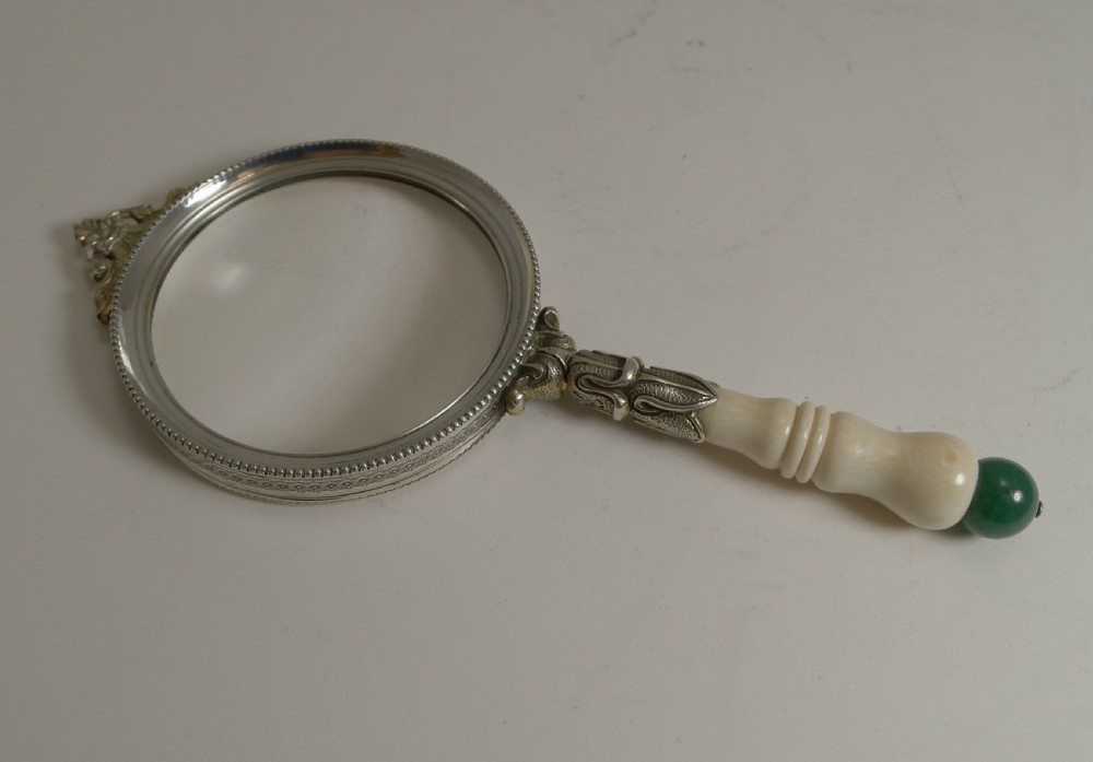 Fine Ivory and Jade Handled Magnifying Glass c.1900 View V