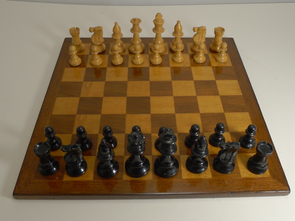 Antique English Chess Board and Chess Set c.1910 View V