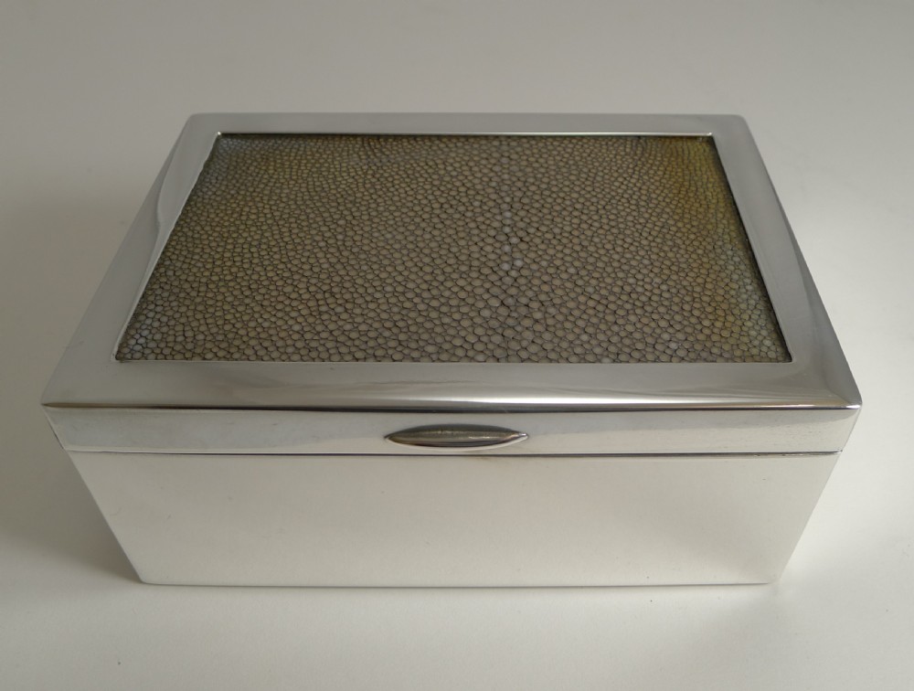 Vintage Silver Plated Cigarette Box With Shagreen - Austrian c.1930 View VIII