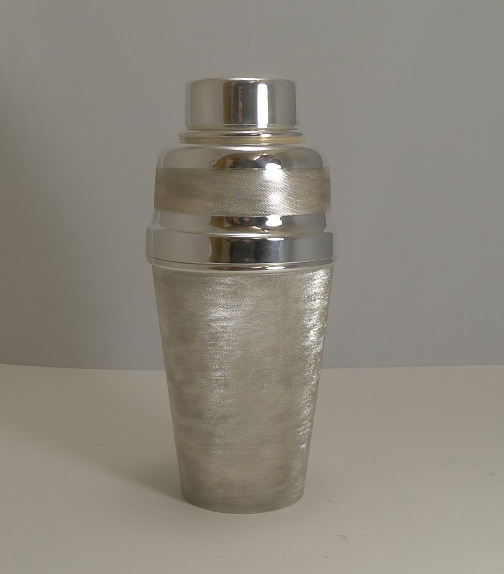 Unusual English Art Deco Engine Turned Cocktail Shaker c.1930.