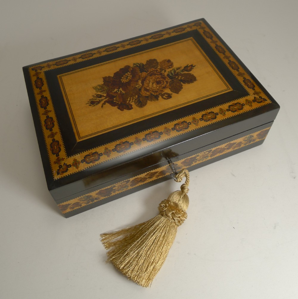 Antique Tunbridge Ware Jewellery Box by T. Barton, Late Nye Circa 1850