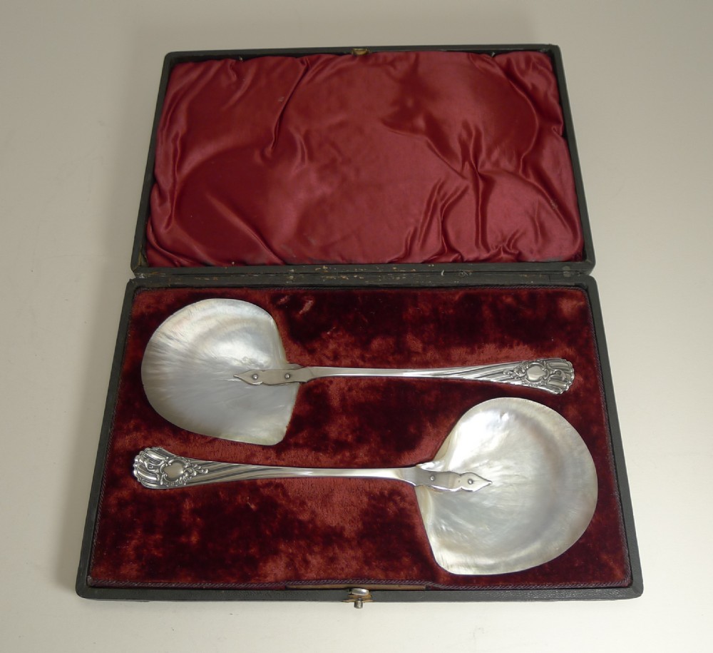 Antique English Caviar Serving Spoons by James Dixon c.1891