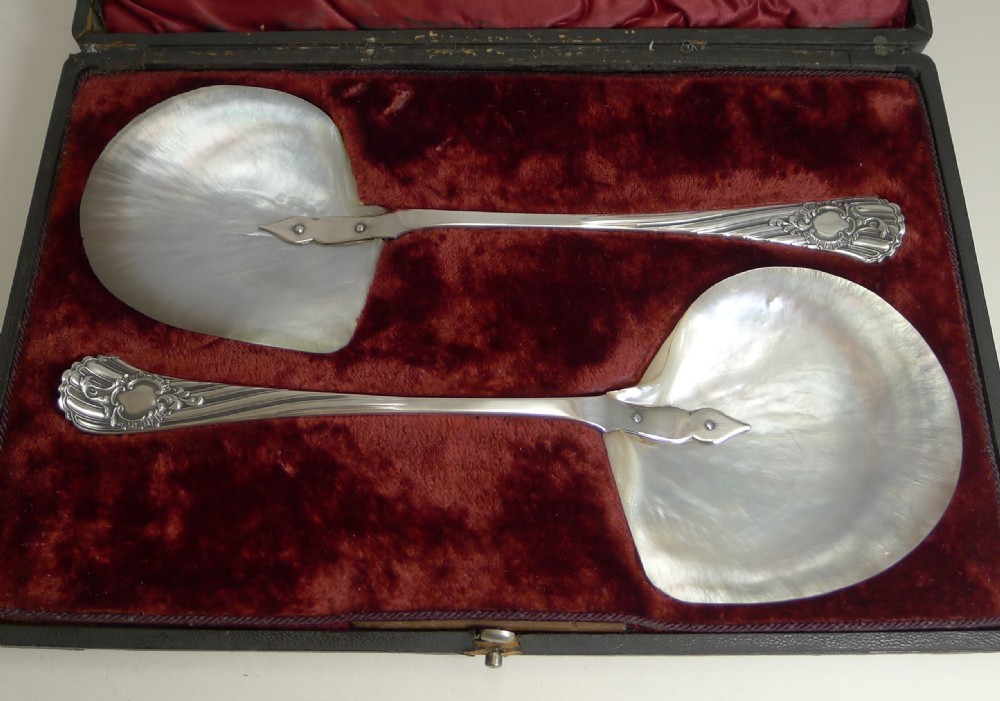 Antique English Caviar Serving Spoons by James Dixon c.1891 View IV