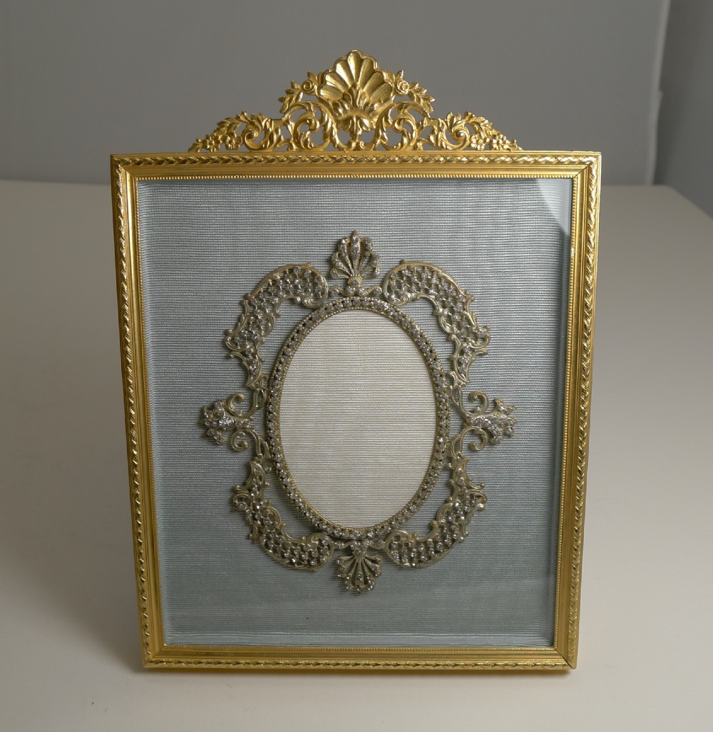 Exquisite Antique Gilded French Bronze Photograph Frame With Paste Stone Decoration