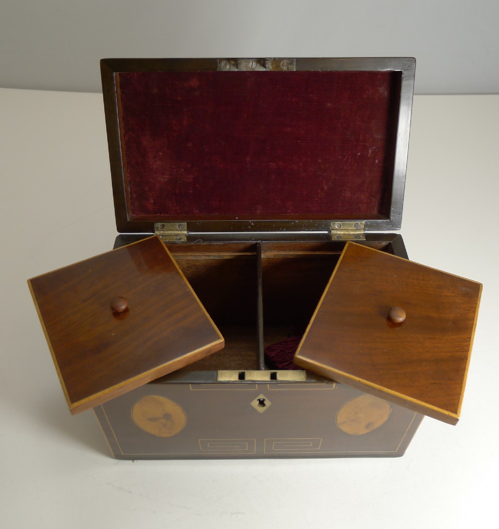 George III English Inlaid Mahogany Tea Caddy c.1820 View II