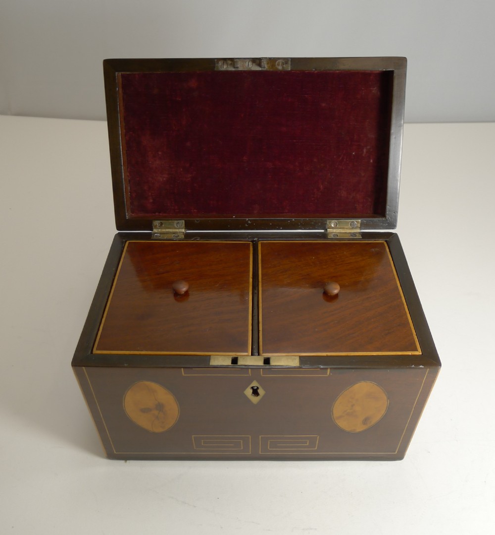 George III English Inlaid Mahogany Tea Caddy c.1820 View XIII