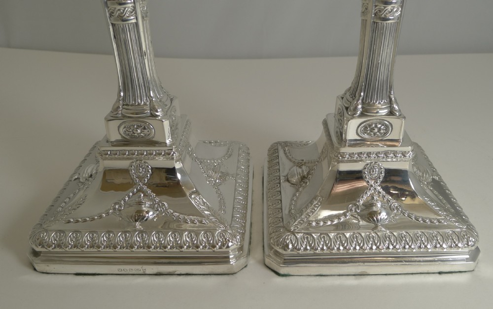 Grand Pair English Silver Plated Adams Style Candlesticks - Ram's Heads c.1880 View IV