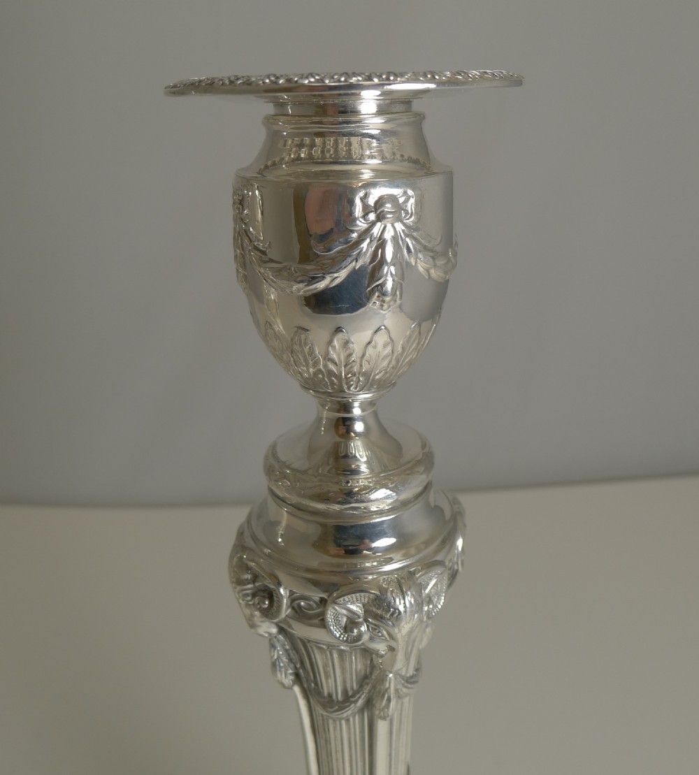 Grand Pair English Silver Plated Adams Style Candlesticks - Ram's Heads c.1880 View VII