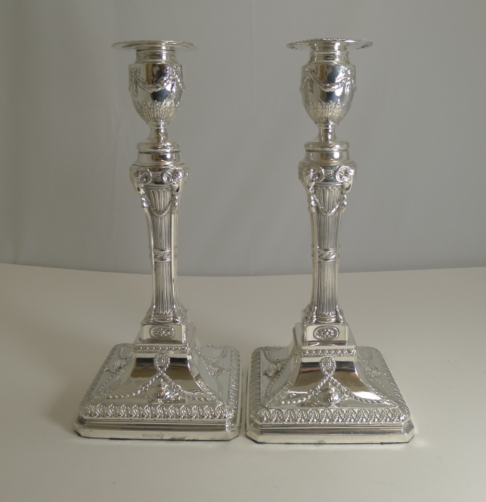 Grand Pair English Silver Plated Adams Style Candlesticks - Ram's Heads c.1880 View IX