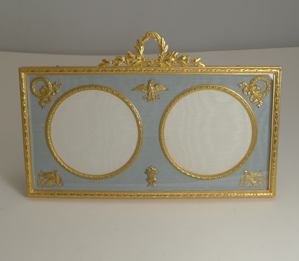 Antique French Gilded Bronze Double Photograph / Picture Frame c.1900