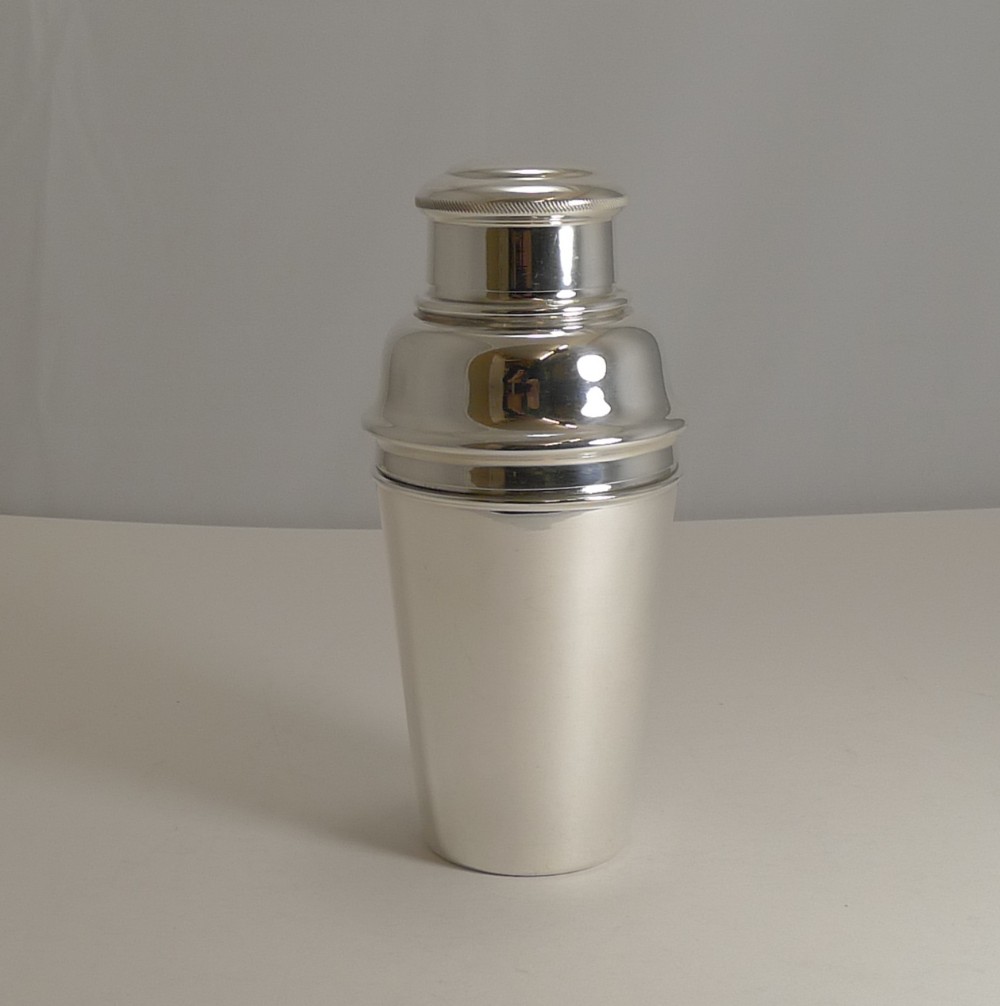 Vintage English Art Deco Silver Plated Cocktail Shaker by Hukin and Heath c.1930