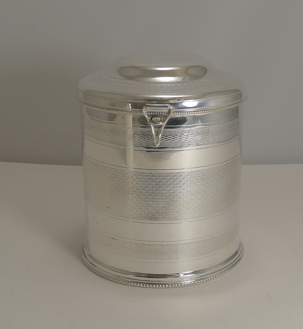 Unusual Antique English Engine Turned Biscuit Box c.1890