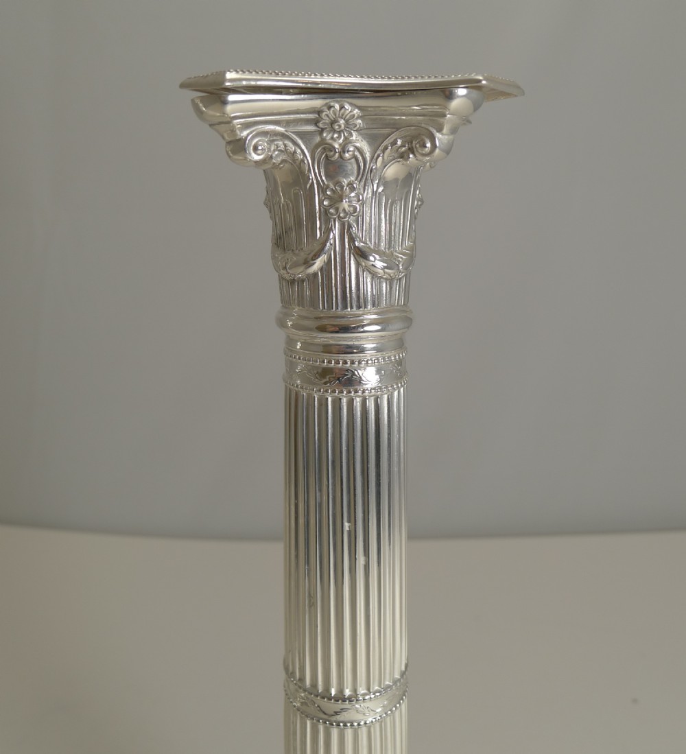 Pair Antique English Silver Plated Candlesticks by Mappin & Webb c.1890 View VI