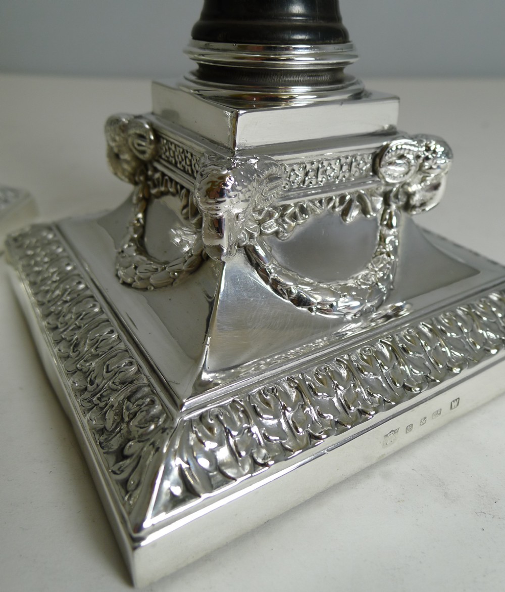 Fine Rare Pair Antique English Silver Plate and Carved Ebony Candlesticks - 1882 View VII