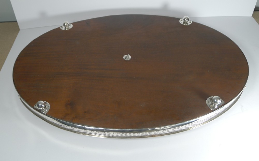Large Antique English Mahogany and Sterling Silver Tray - 1883 View VI