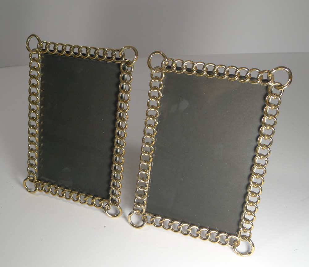 Pair Antique English Polished Brass Ring Photograph Frames c.1890