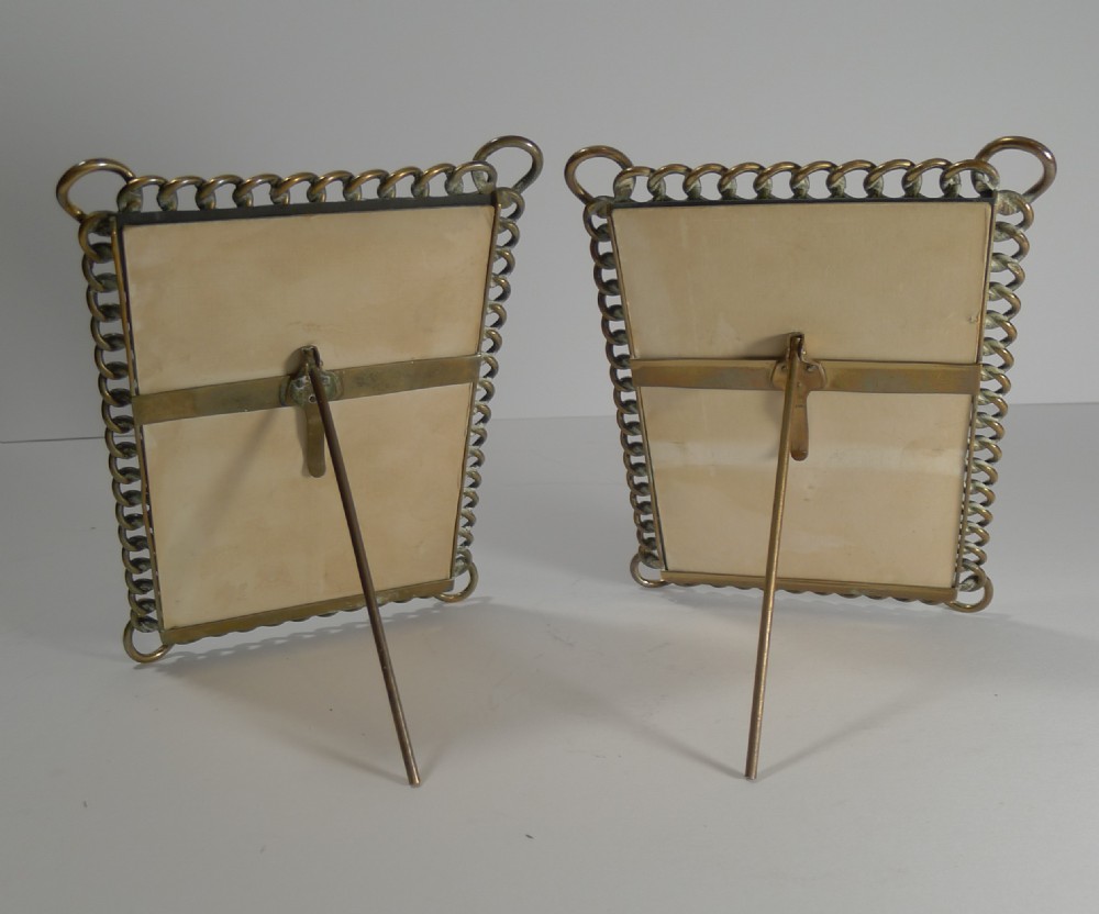 Pair Antique English Polished Brass Ring Photograph Frames c.1890 View V