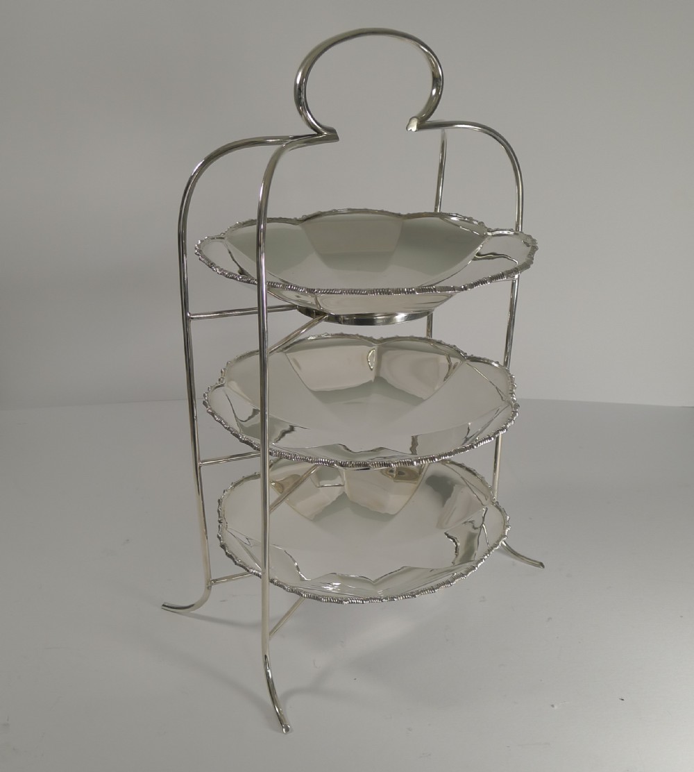 Stunning Antique English Silver Plated Three Tier Cake Stand c.1900