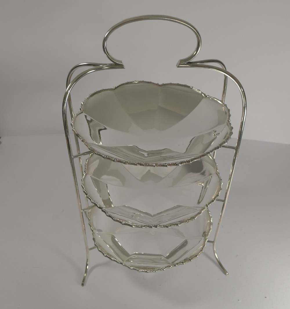 Stunning Antique English Silver Plated Three Tier Cake Stand c.1900 View X