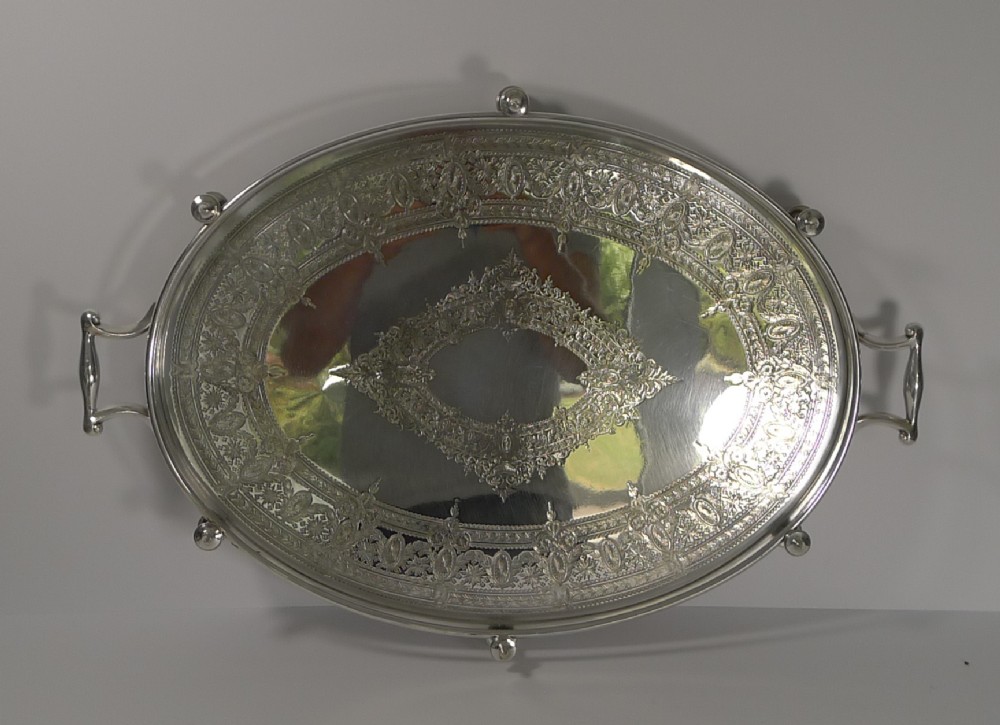 Handsome Antique English Silver Plated Serving Tray, c.1890