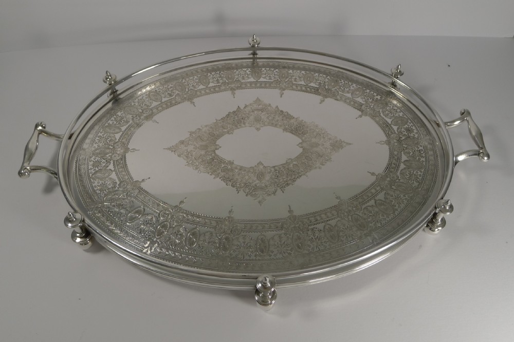 Handsome Antique English Silver Plated Serving Tray, c.1890 View II