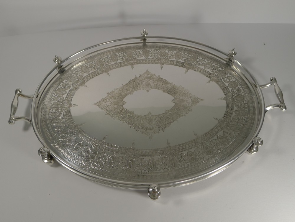 Handsome Antique English Silver Plated Serving Tray, c.1890 View V