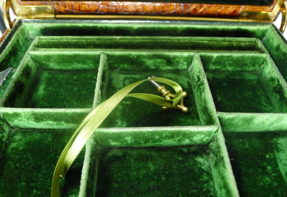 Large Antique English Crocodile Jewellery Box by Vickery c.199 View V