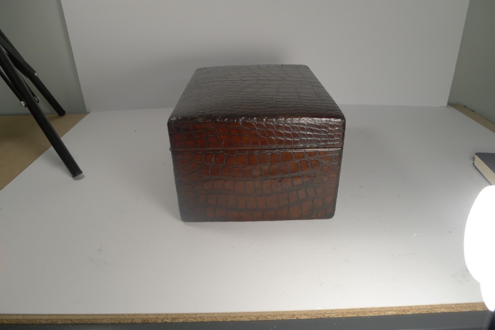 Large Antique English Crocodile Jewellery Box by Vickery c.199 View X