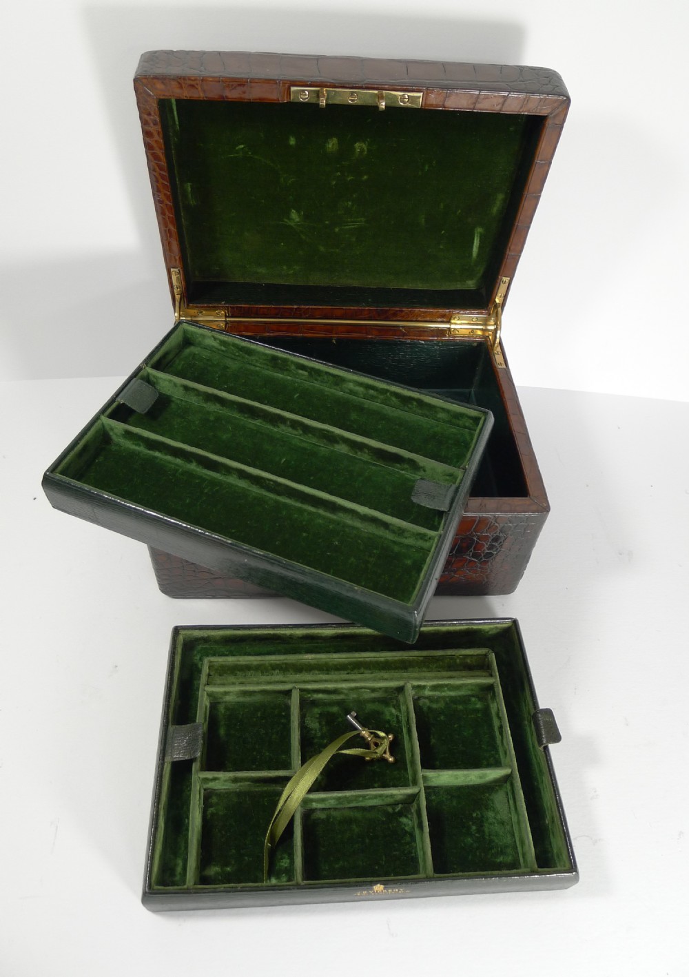 Large Antique English Crocodile Jewellery Box by Vickery c.199 View XV