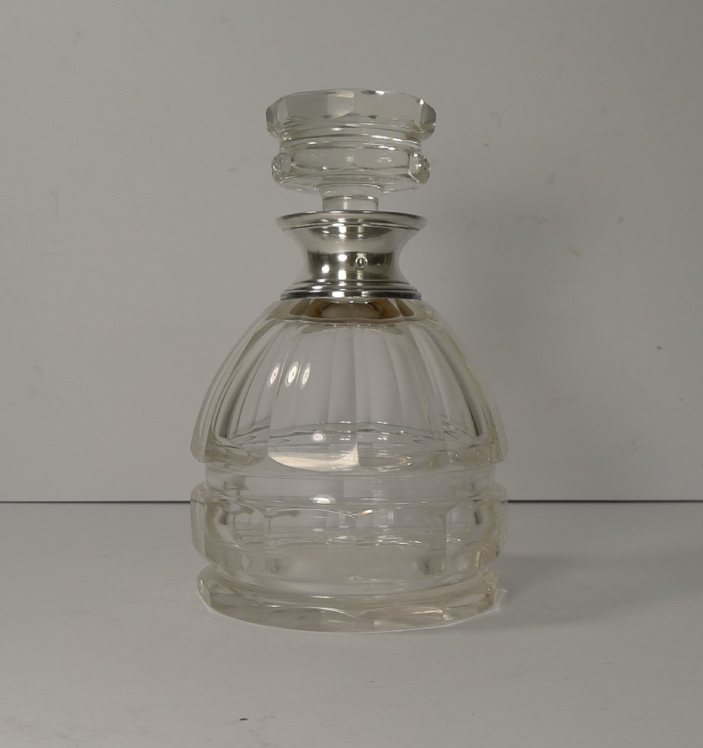 Art Deco French Cut Crystal Decanter - Sterling Silver Collar c.1930
