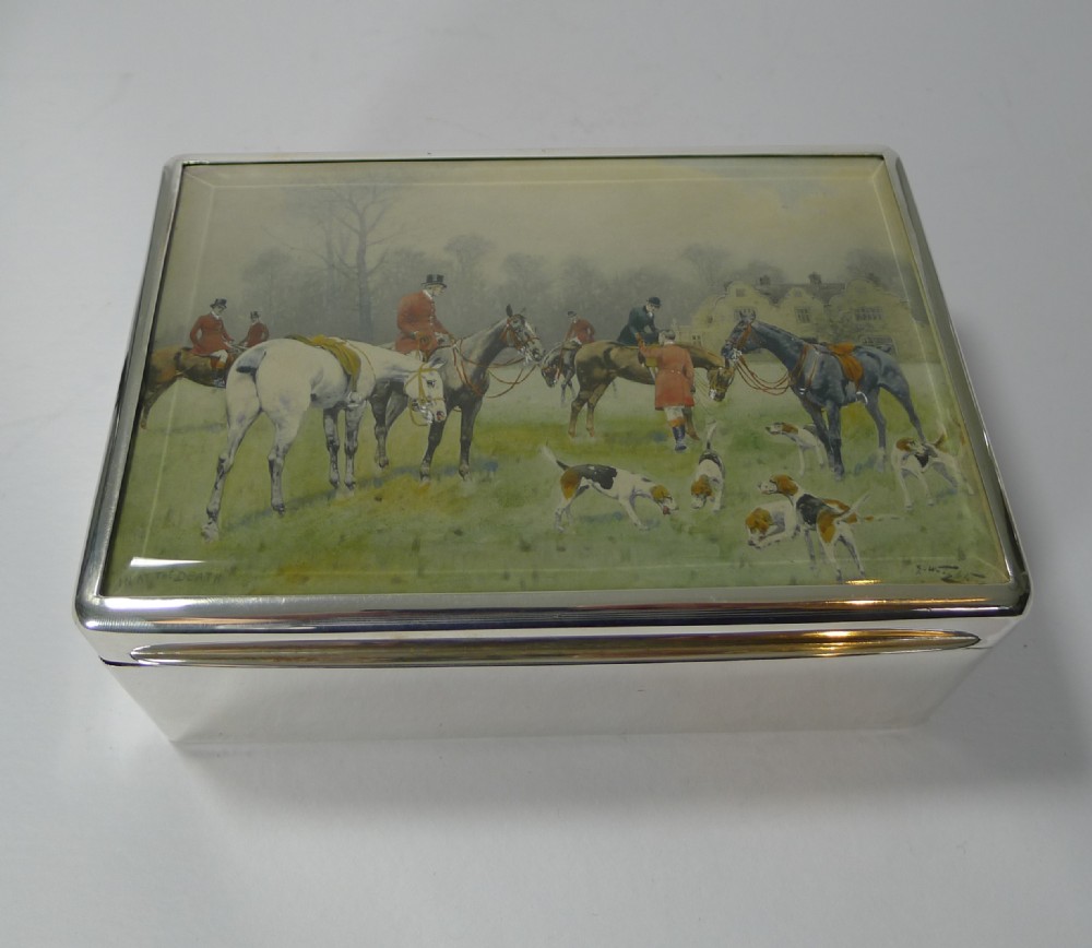 Fine Antique English Sterling Silver Cigar Box - Hunt Scene by George Wright