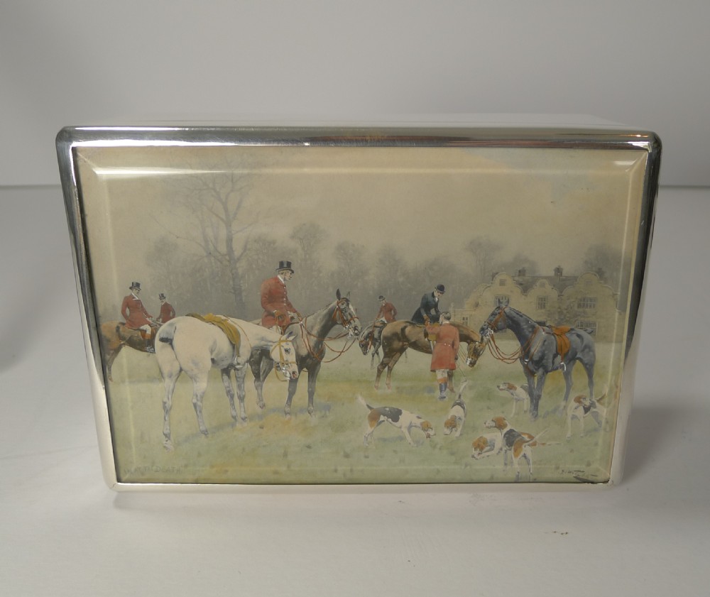 Fine Antique English Sterling Silver Cigar Box - Hunt Scene by George Wright View II
