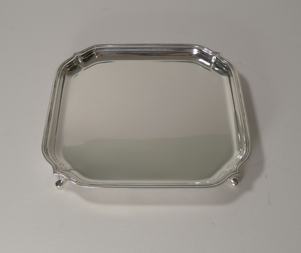 English Art Deco Square Solid Silver Salver - 20.8 cm - 379 Grams
