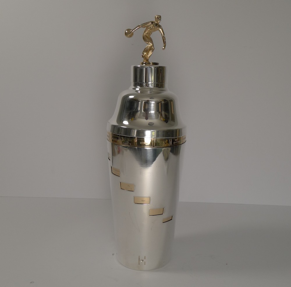 Rare American Art Deco Napier Recipe Cocktail Shaker - Bowling c.1930