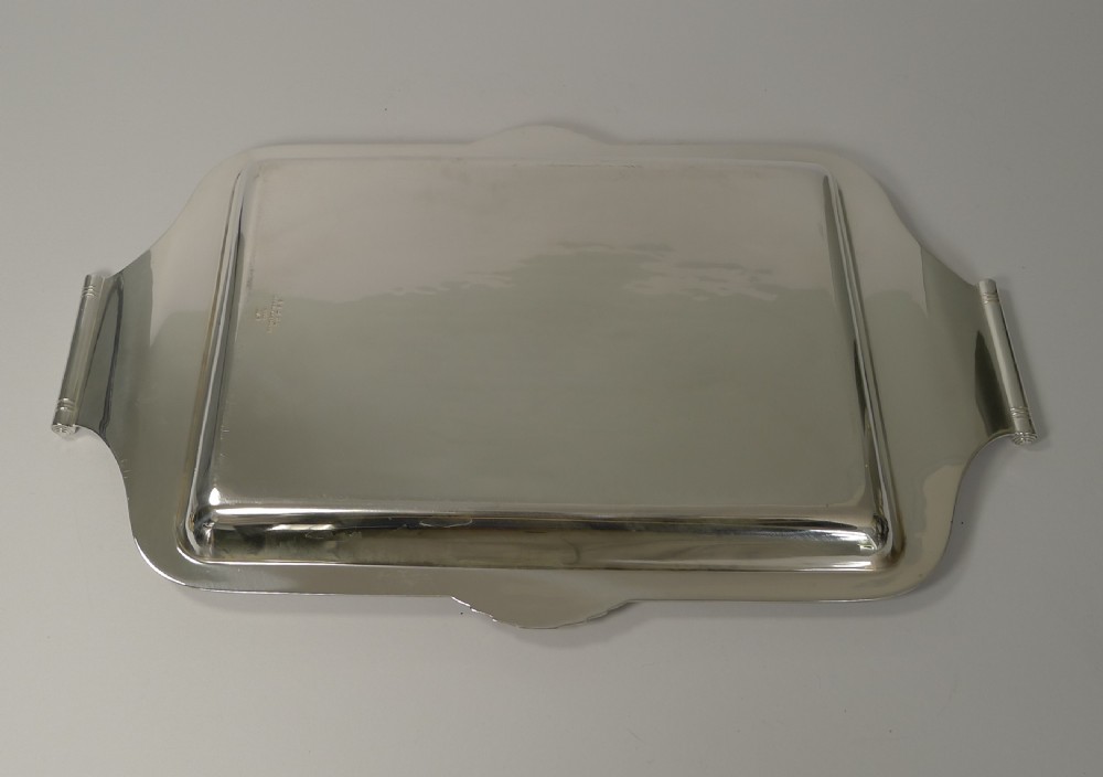 Stylish Art Deco Cocktail Tray In Silver Plate by Asprey, London  View VIII