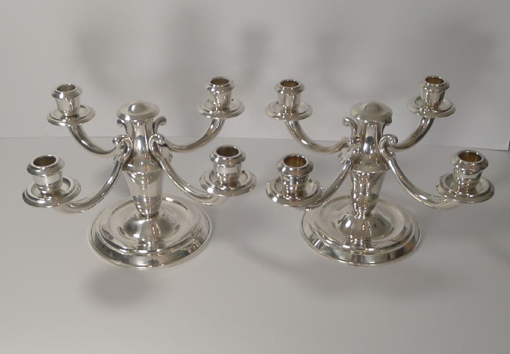 Pair French Art Deco Candelabra In Silver Plate by Ravinet d'enfert