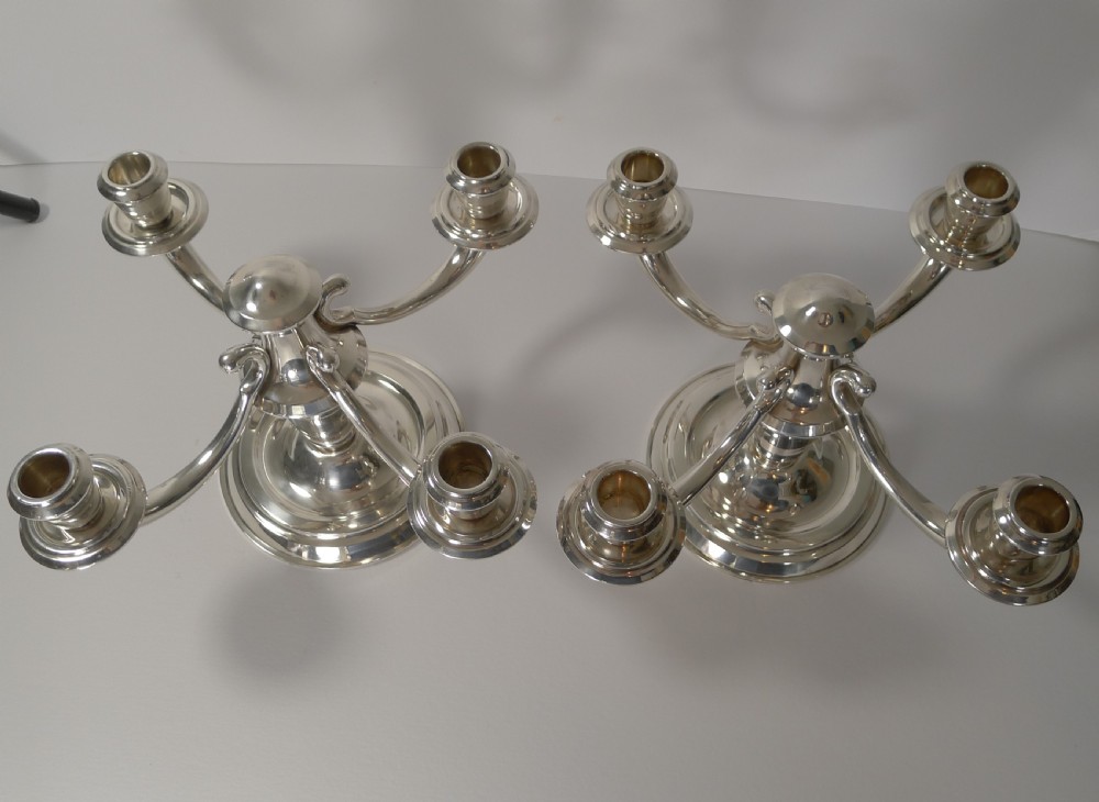 Pair French Art Deco Candelabra In Silver Plate by Ravinet d'enfert View II