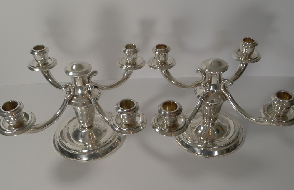 Pair French Art Deco Candelabra In Silver Plate by Ravinet d'enfert View VIII
